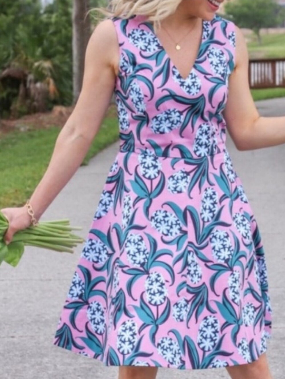 Draper James Hyacinth Floral Love Circle Dress Pink Sleeveless Fit & Flare 2